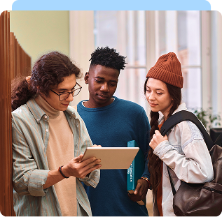 three students discussing