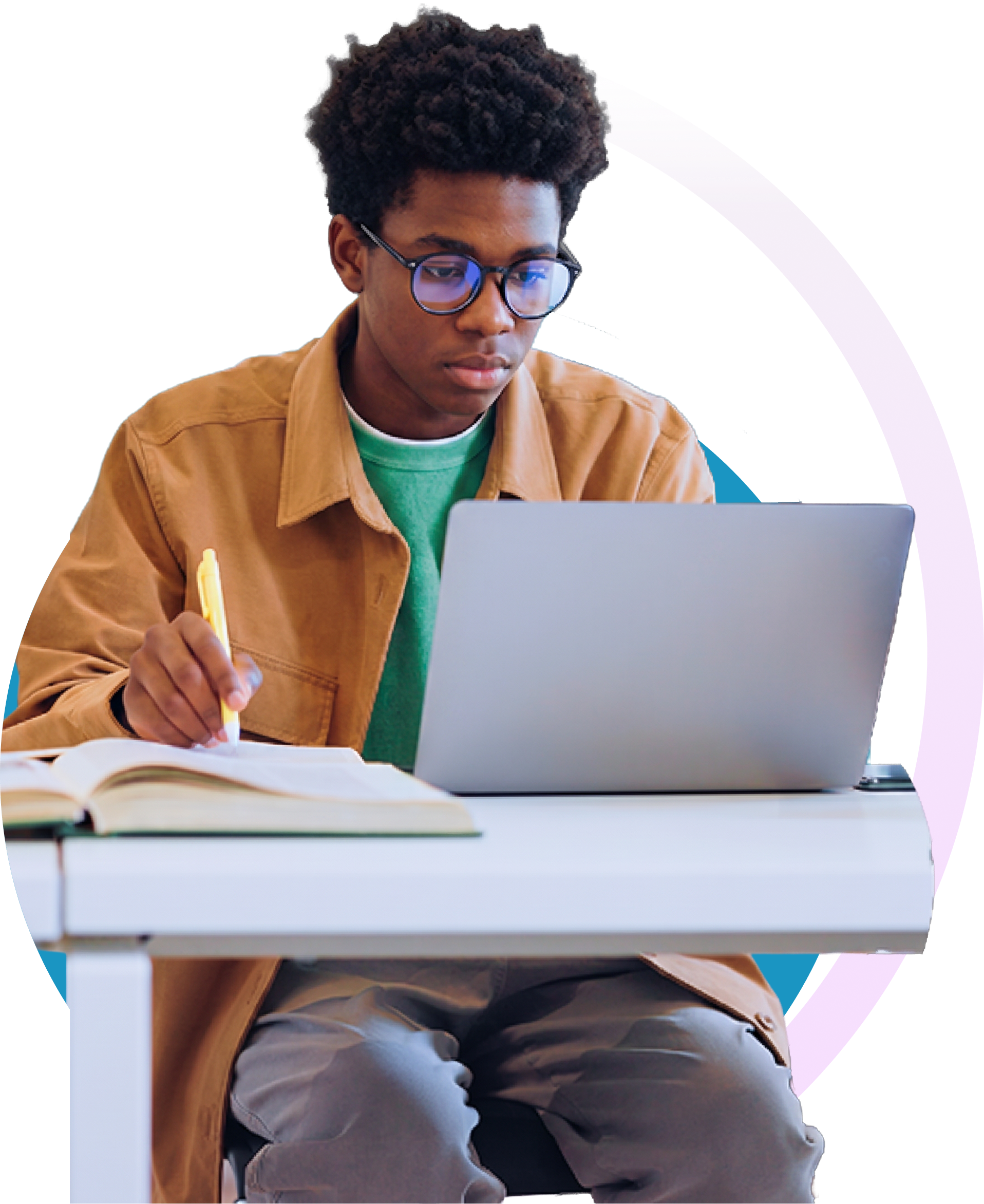 boy studying with a laptop